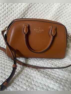 kate spade Tan Leather Crossbody Dome Satchel with Gold Hardware